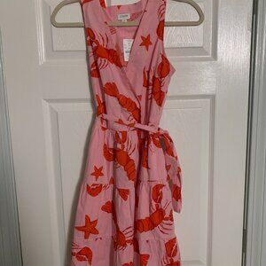 NWT J. Crew Faux-Wrap Pink Red Sleeveless Mini Dress Lobster Dress Size 4